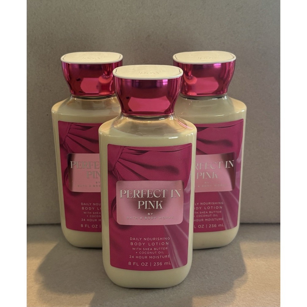 Set of 3 Bath & Body Works PERFECT IN PINK Daily Body Lotion 8 oz Each (wht) NEW - Picture 1 of 1